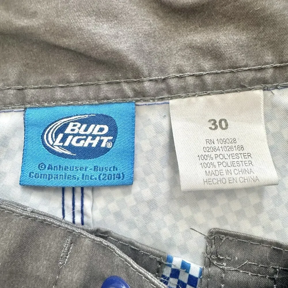 Bud Light Board Shorts Mens Size 30 Blue Checkered Swim Trunks Surf Beach Light